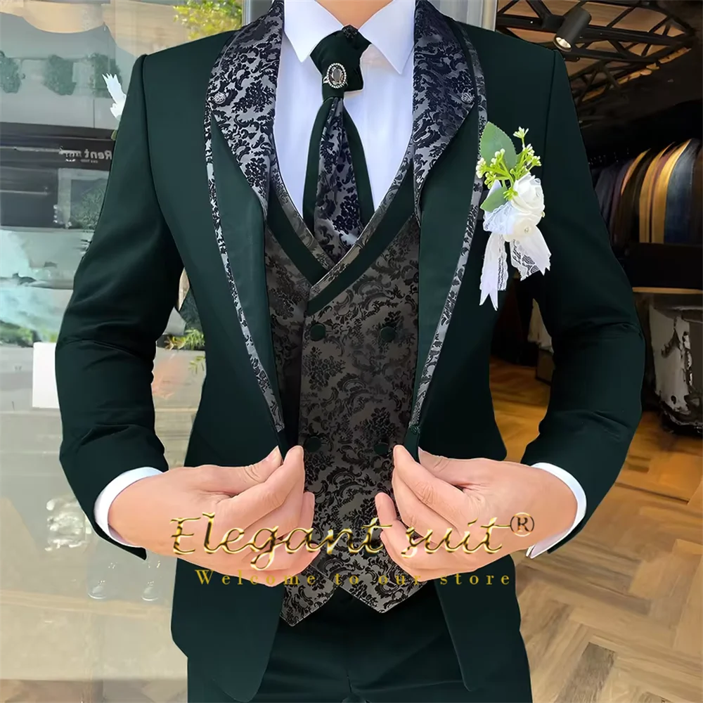 Men's Black Jacquard 3-Piece Suit Set — product view