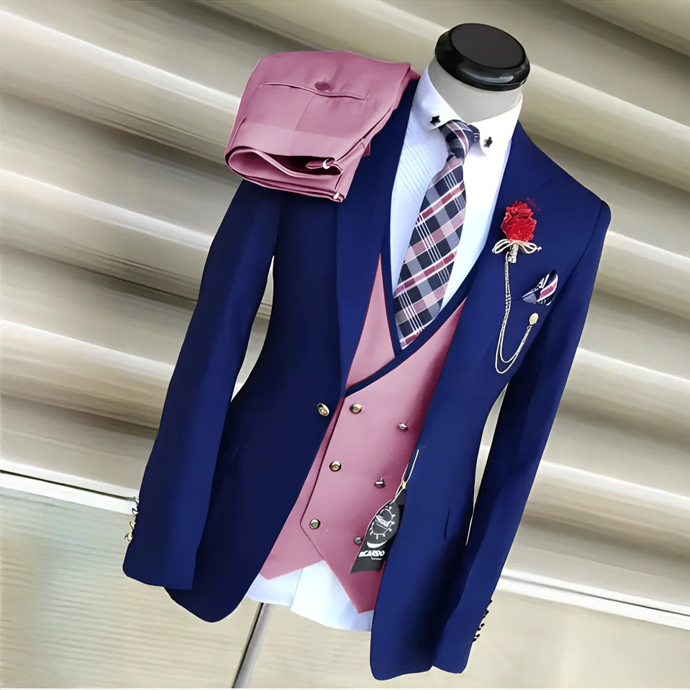 Men's Royal Blue 3-Piece Suit Set — product view