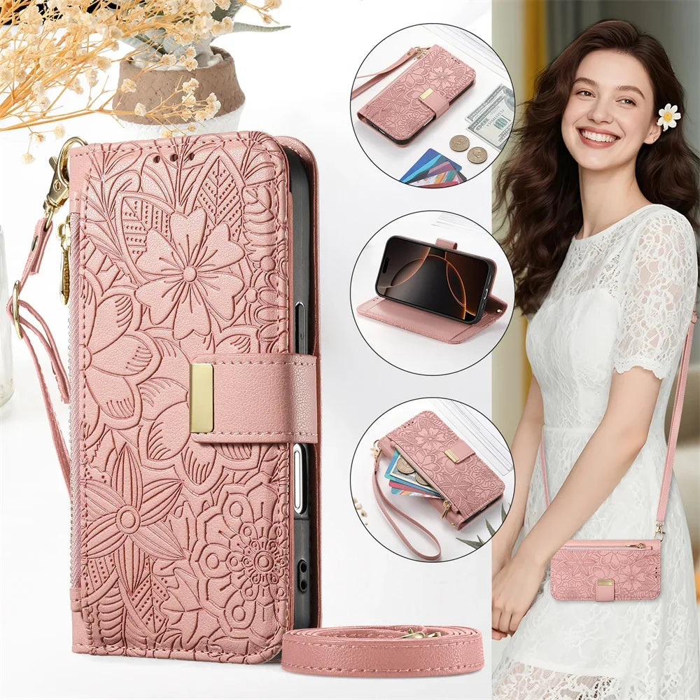 Wrist Strap Crossbody Zipper Wallet Phone Case for iPhone 17 Pro, iPhone 17 Pro Max, iPhone 14 Plus, iPhone 14 Pro Max, iPhone 13, iPhone 13 Pro, iPhone 13 Pro Max, iPhone 12, iPhone 16 Pro, iPhone 12 Pro Max, iPhone 17 & More Models