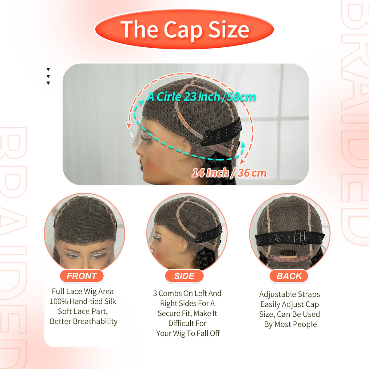 Women's Black Cornrow Braided Synthetic Wig — product view