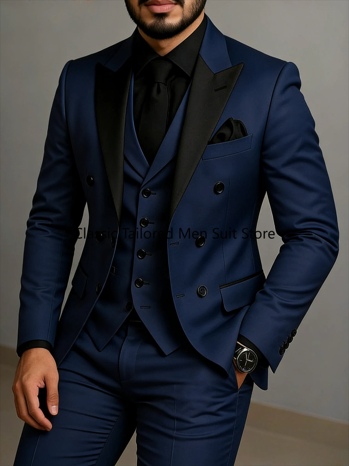 Men's Beige Slim-Fit Double-Breasted Suit Set — product view