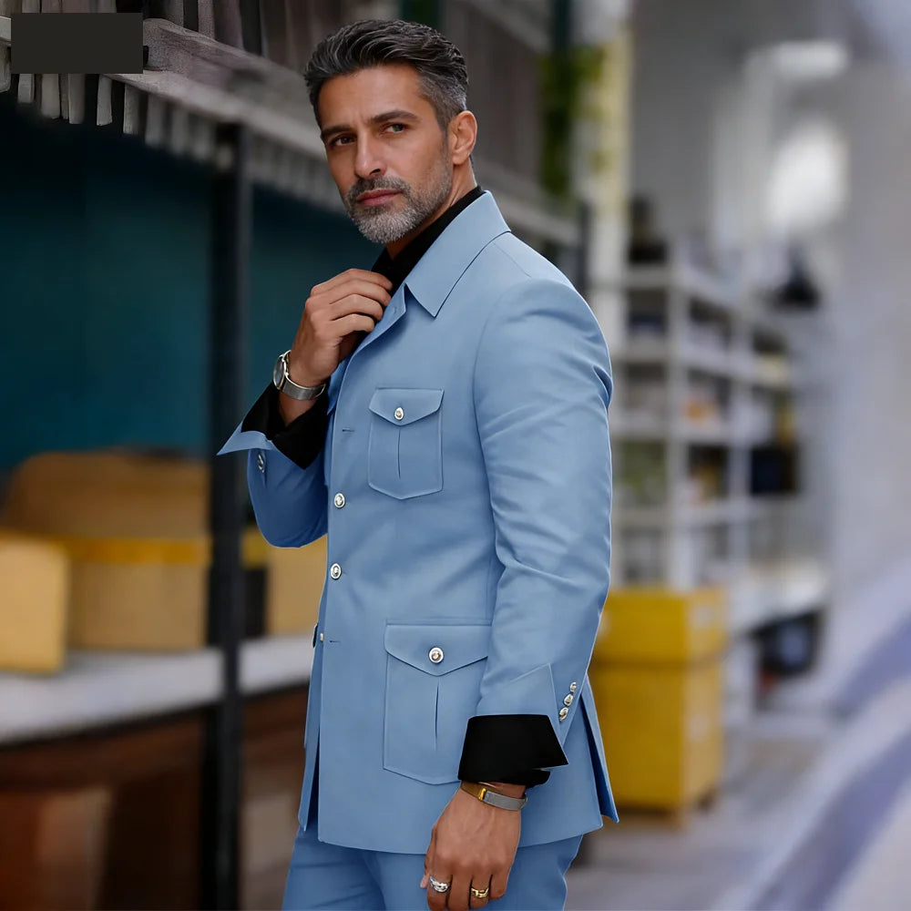 Men's Safari-Collar Jacket & Trouser Set