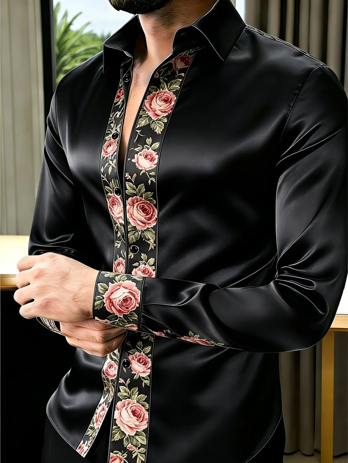 Men's Gradient Print Long-Sleeve Casual Shirt
