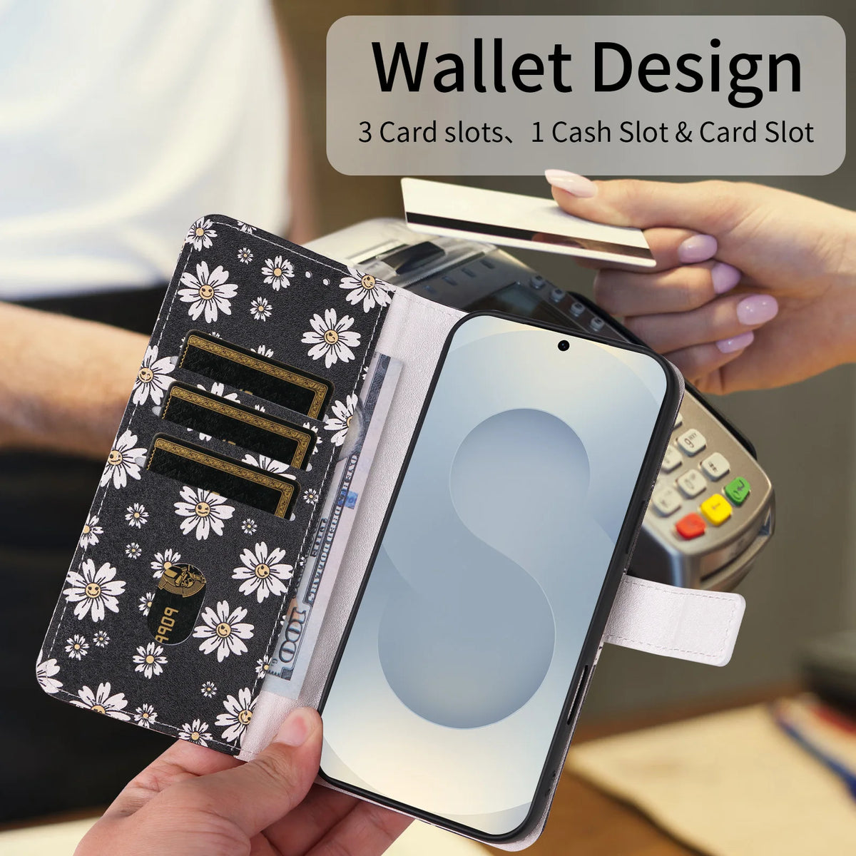 Floral Print Flip Wallet Phone Case for Samsung Galaxy A36, A37, A34, A35, A32 5G, A33 5G, A31, A32 4G, A27, A30, A25, A26, A22 5G, A23, A21s, A22 4G, A17, A20, A15, A16, A13, A14, A10, A12, A06, A07, A05, A05s, A03 Core, A04, A02, A56 & More Models