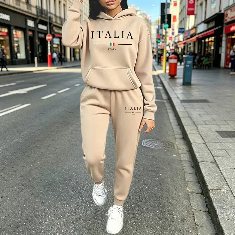 Women's Graphic Print Hoodie & Pants Set