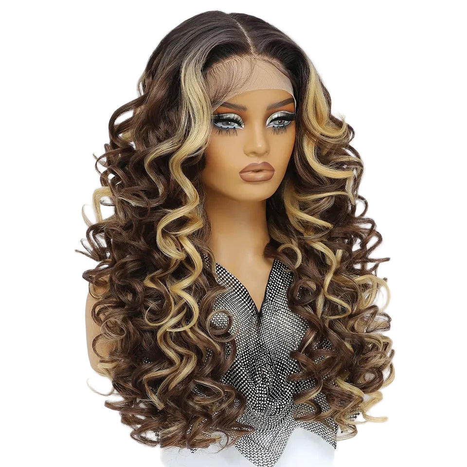 Lace Front Wig Curly Latisha Synthetic Blonde Pink Blue Black White - OSASCO