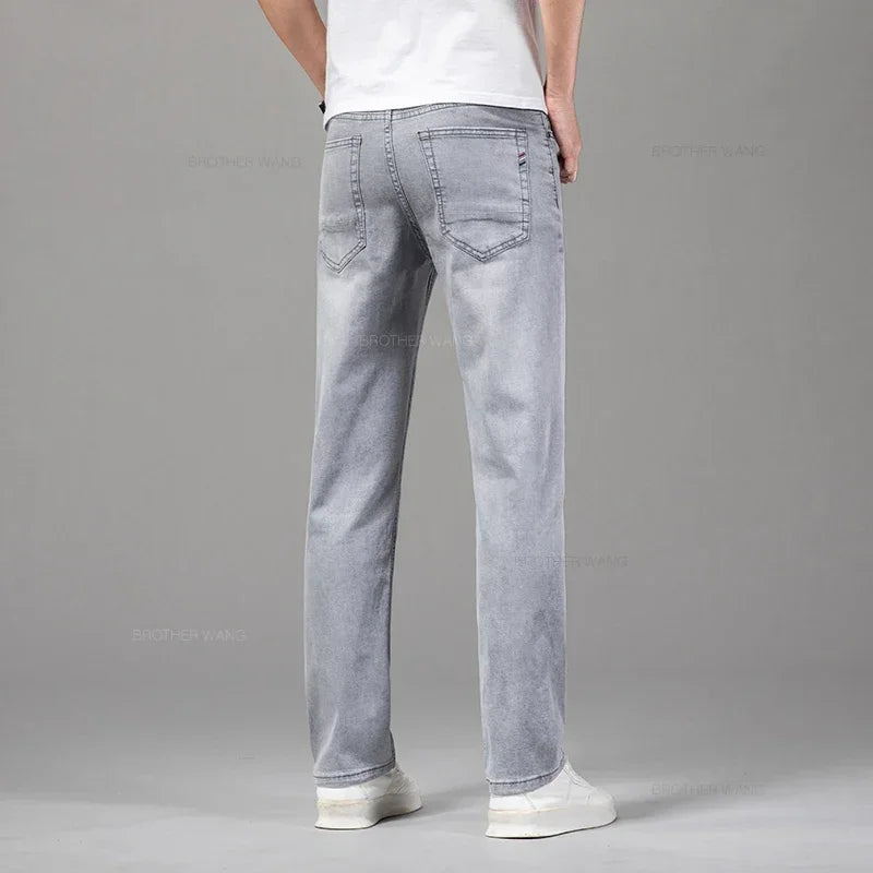 Men's Light Gray Straight-Leg Stretch Denim Jeans - Lightweight — product view