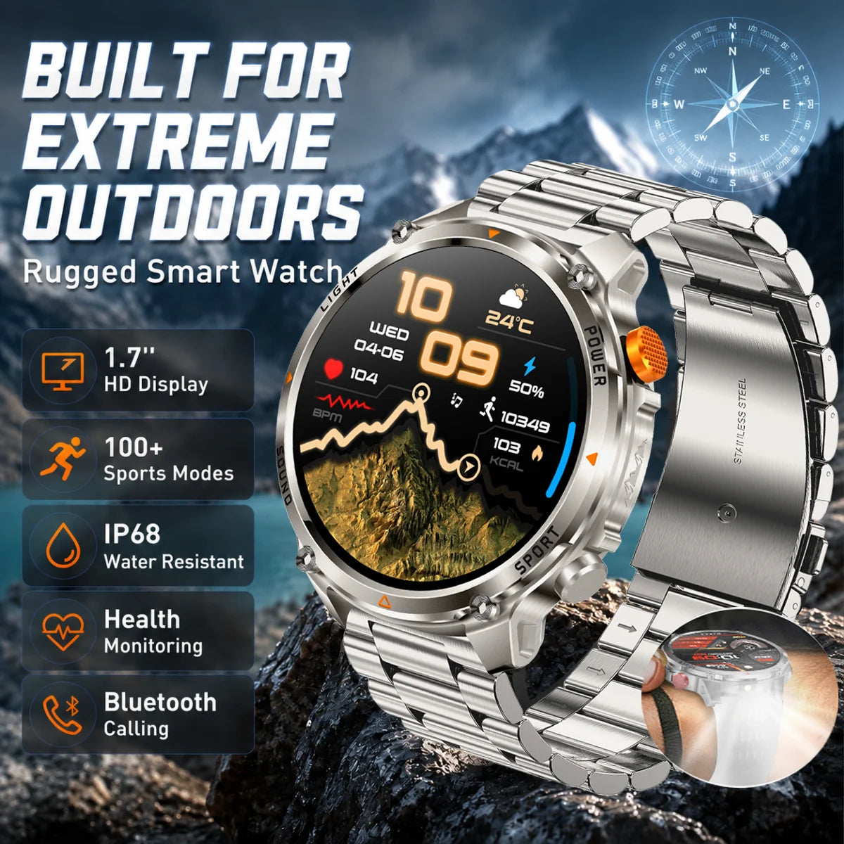 Outdoor 1.46-Inch Calling Smartwatch with Flashlight
