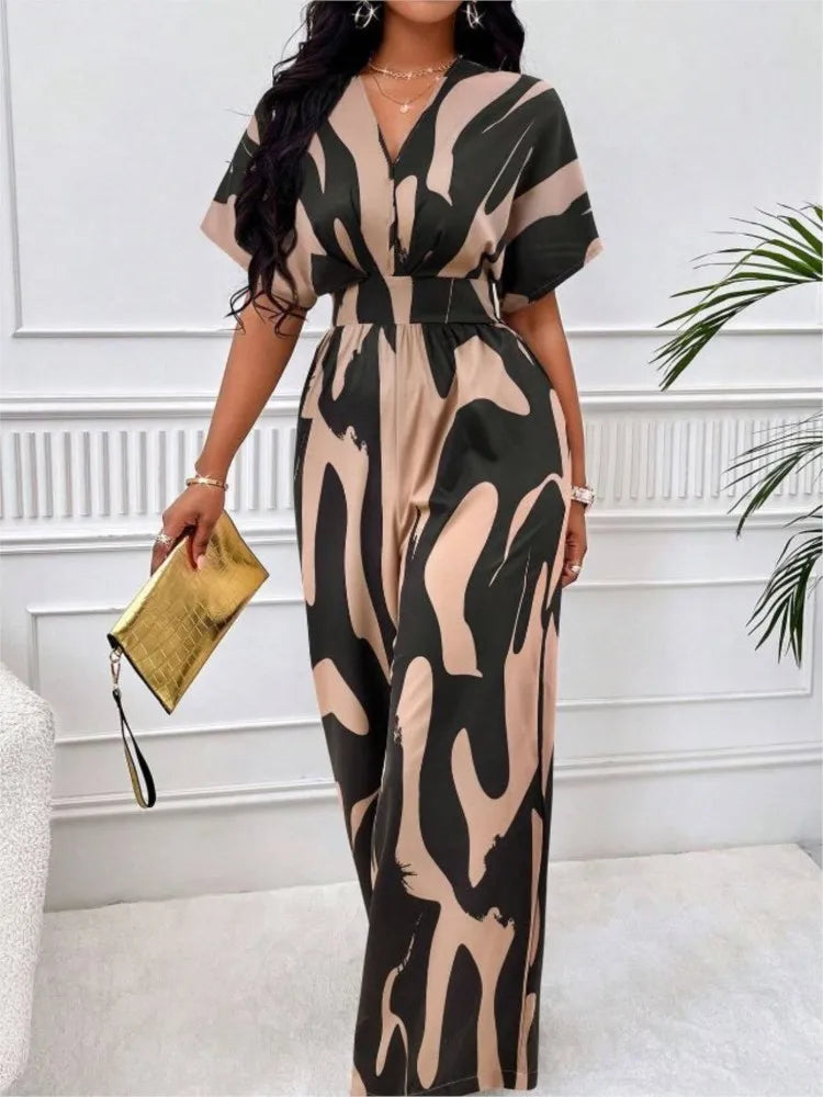 Women's Printed V-Neck Wide-Leg Jumpsuit