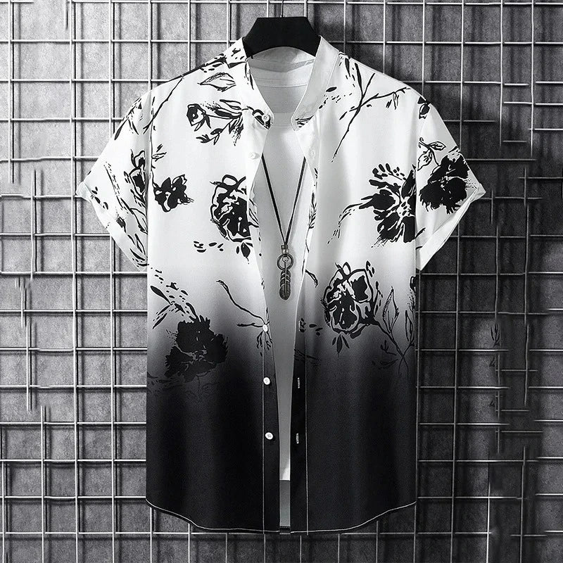 Unisex Floral Print Short-Sleeve Casual Shirt