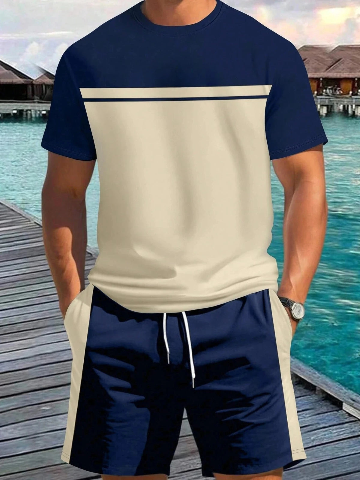 Men's Animal Print Top & Shorts Set