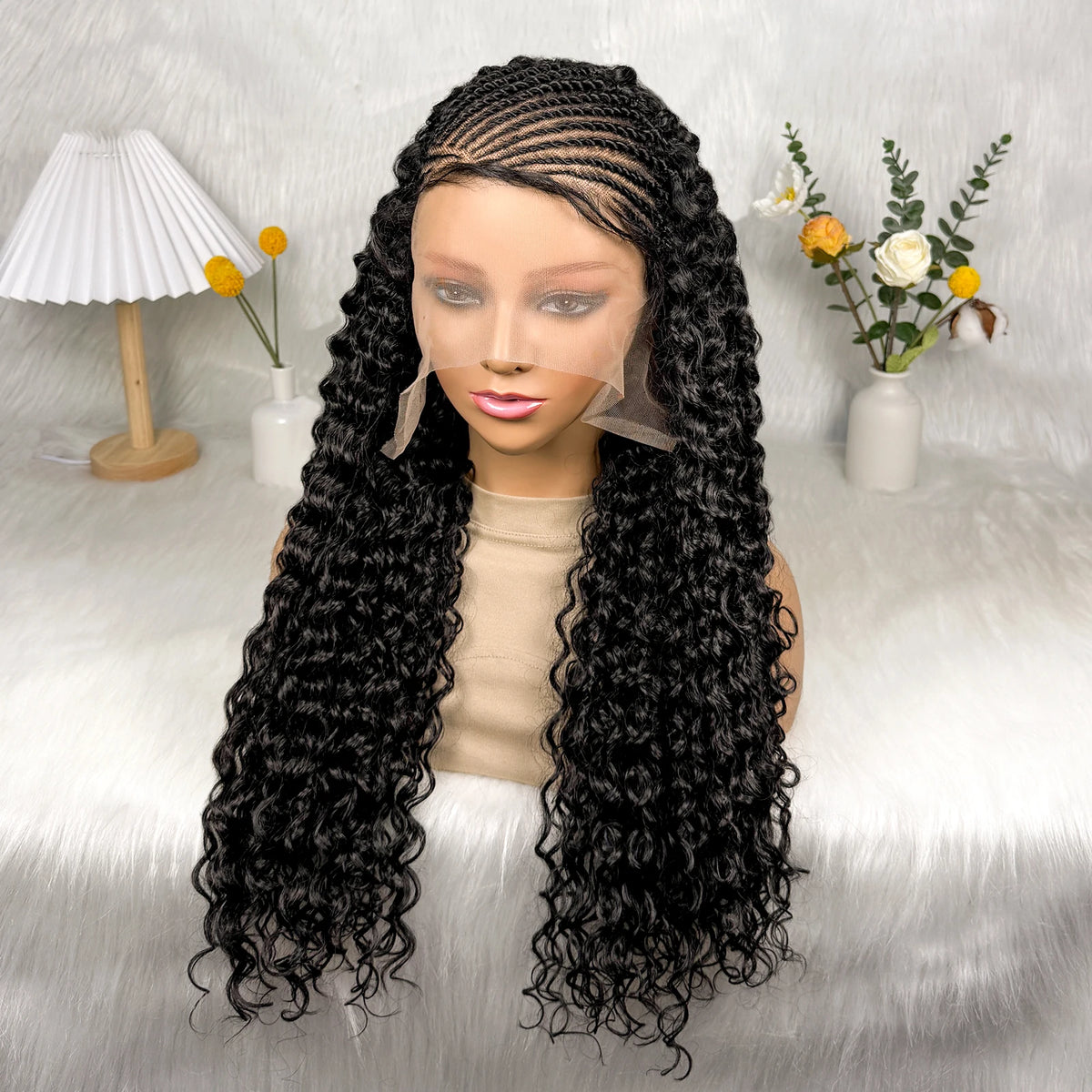 Synthetic Full Lace Box Braided Wig 26 Inch Boho Curly Braids Wig - OSASCO