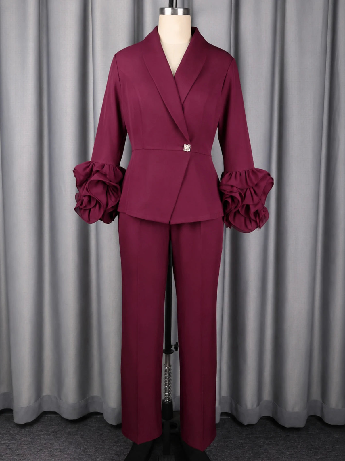 Women's Ruffle Blazer & Straight-Leg Pants Set