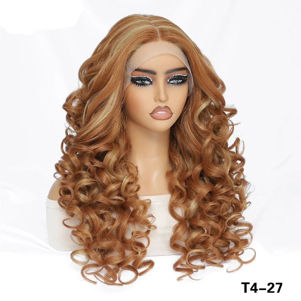 Lace Front Wig Curly Latisha Synthetic Blonde Pink Blue Black White - OSASCO