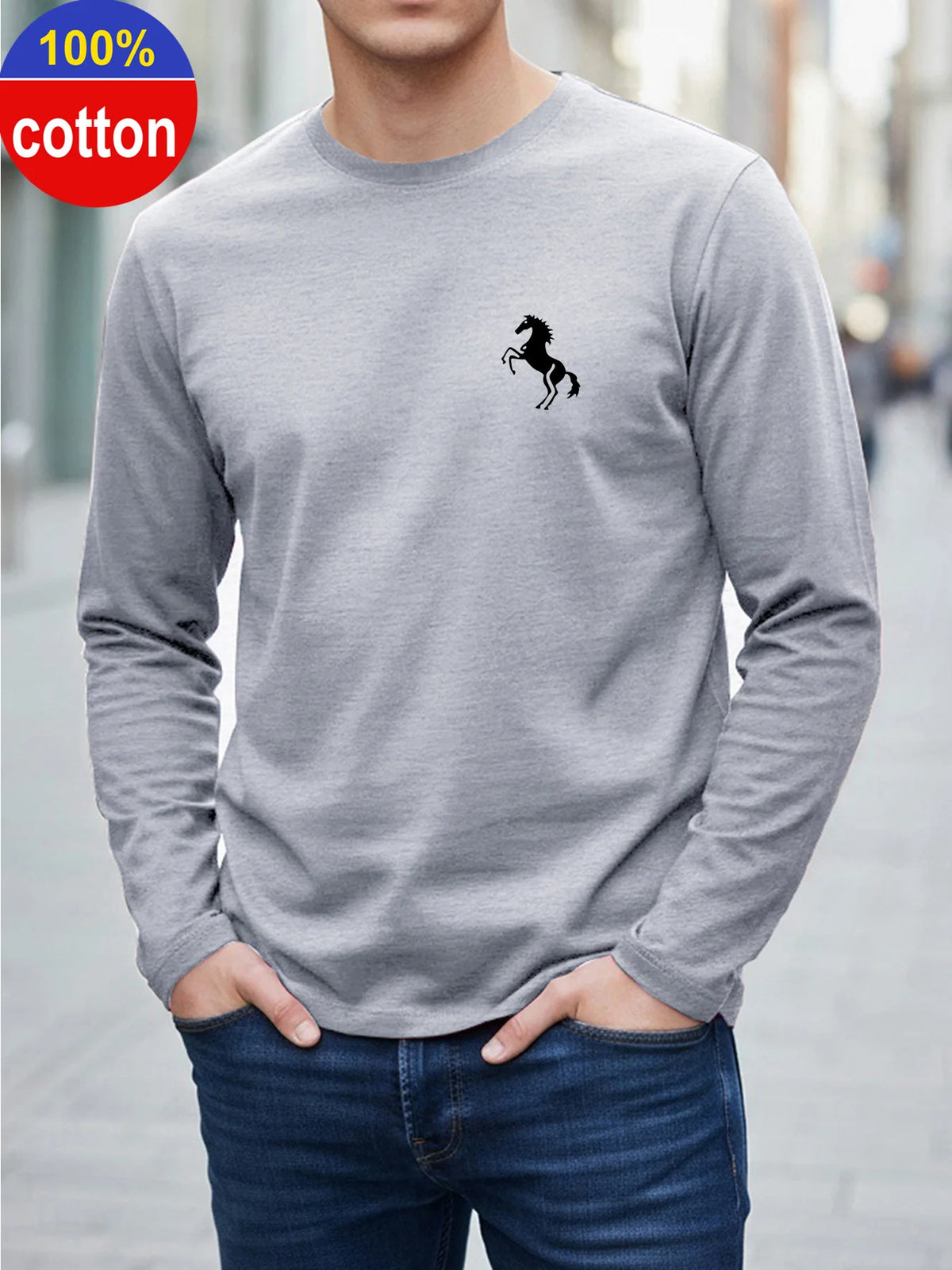 Men's Animal Print Long-Sleeve Casual T-Shirt