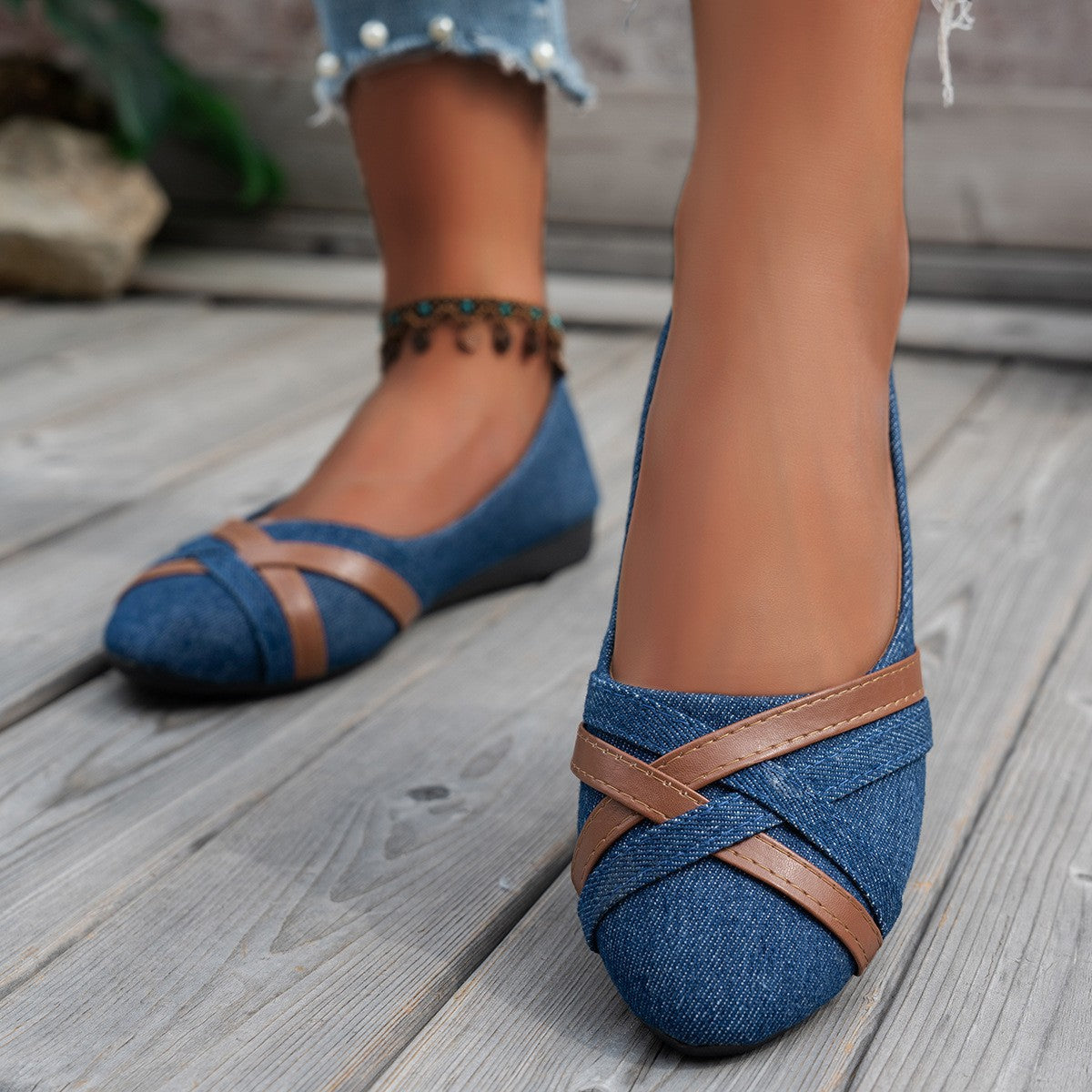 Women's Cross-Strap Denim Loafers