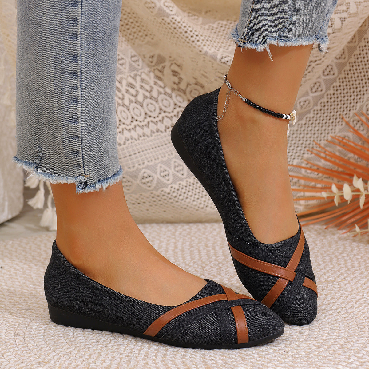 Women's Cross-Strap Denim Loafers