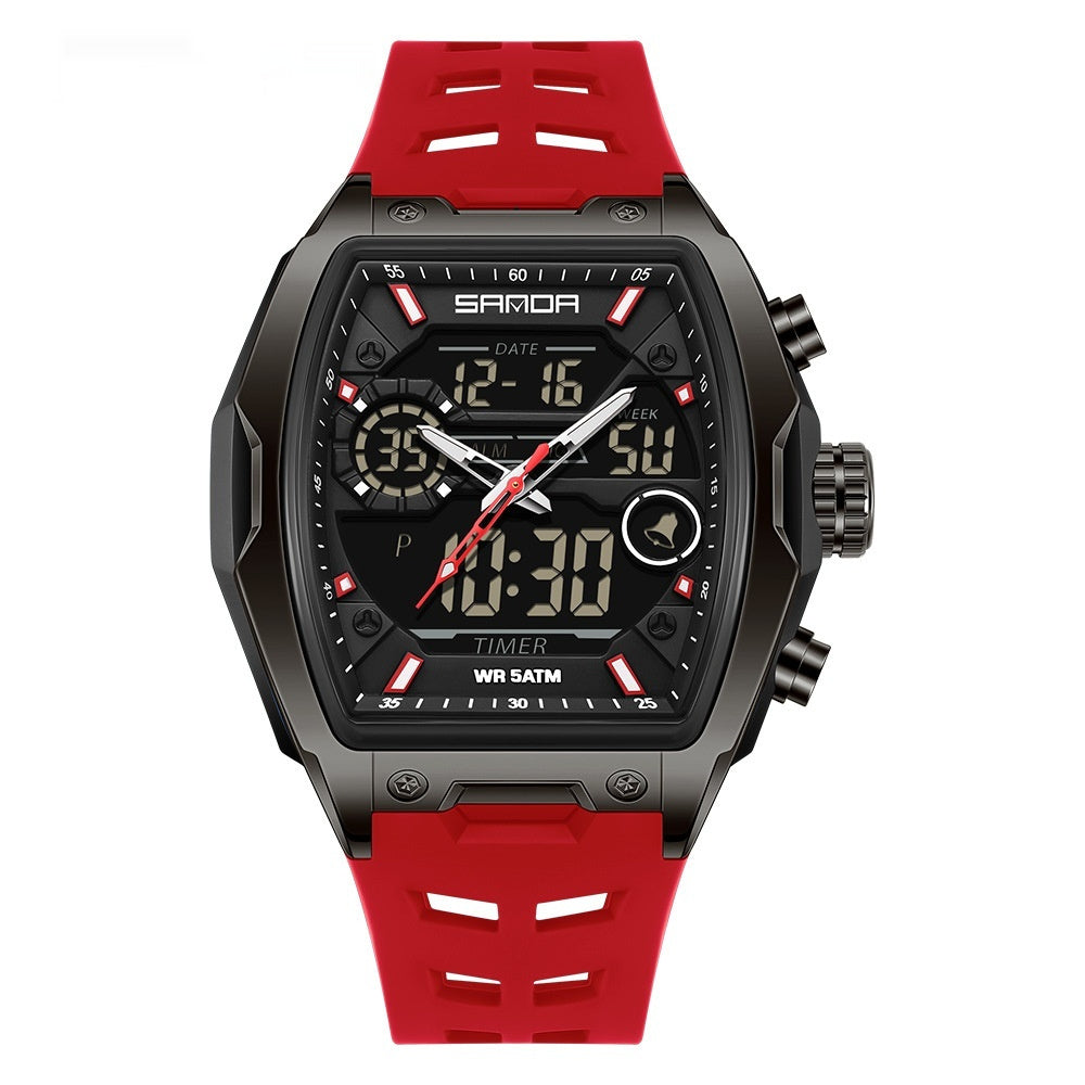 Barrel-Shaped Digital Sports Watch with Alarm