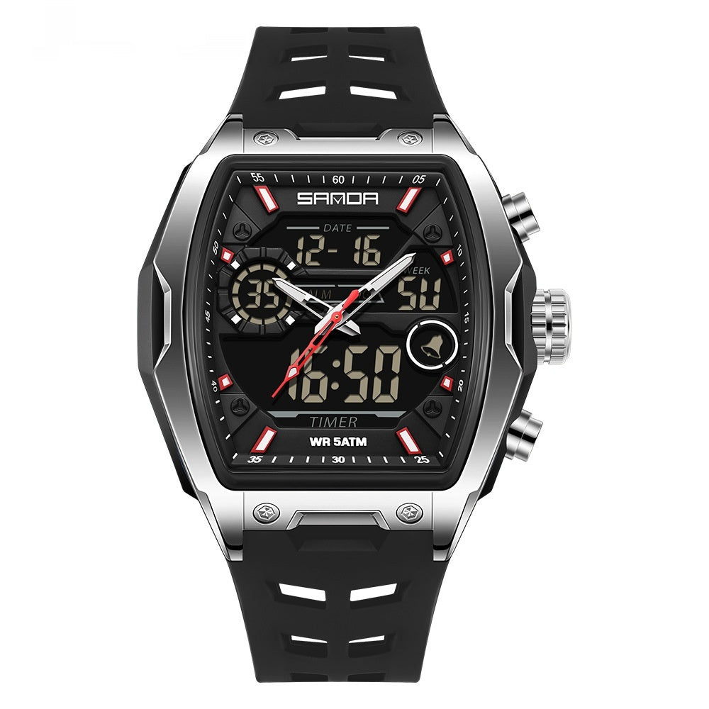 Barrel-Shaped Digital Sports Watch with Alarm