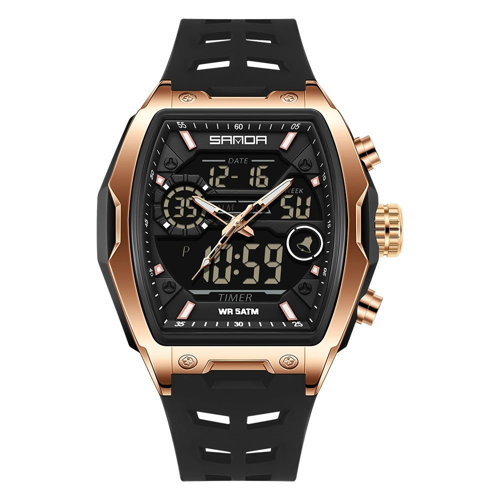 Barrel-Shaped Digital Sports Watch with Alarm