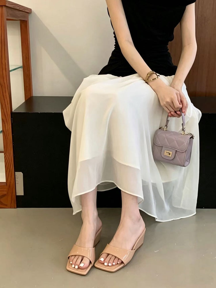 Women's Open-Toe Slip-On Wedge Mules