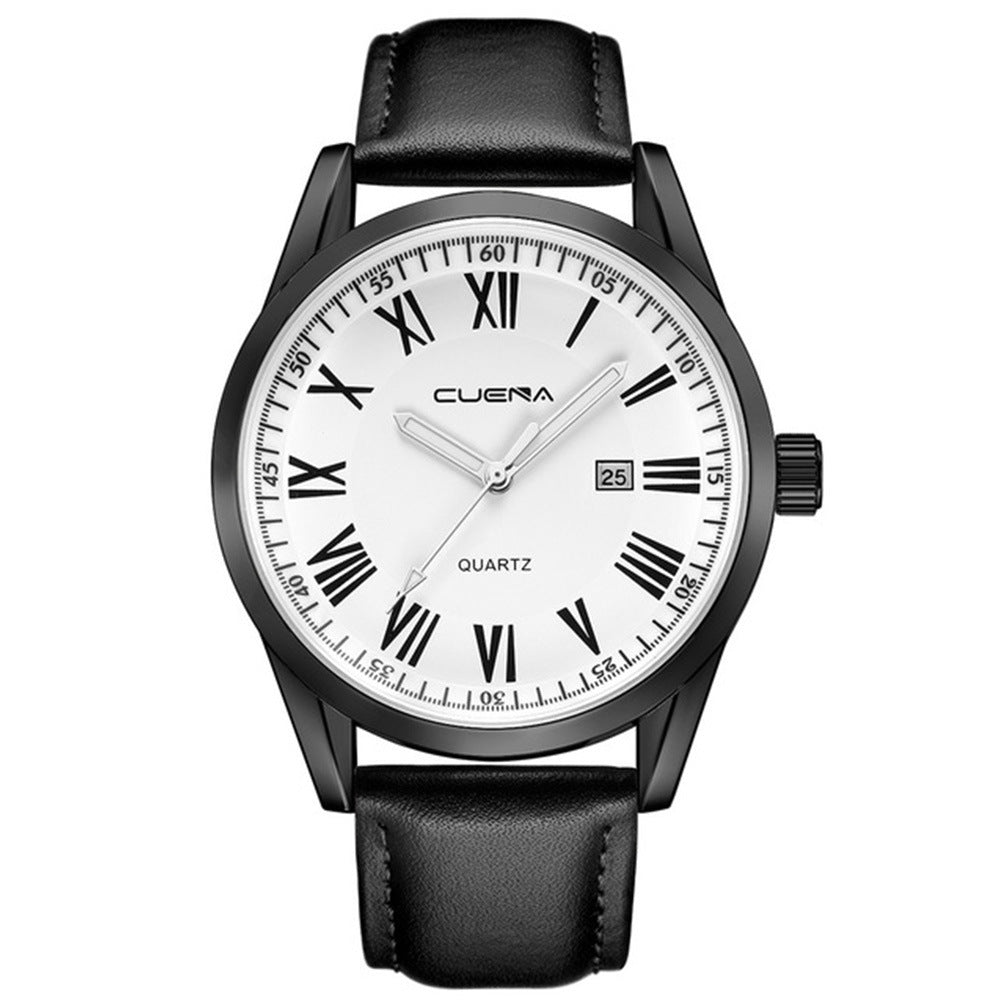 Men's Leather-Strap Quartz Watch