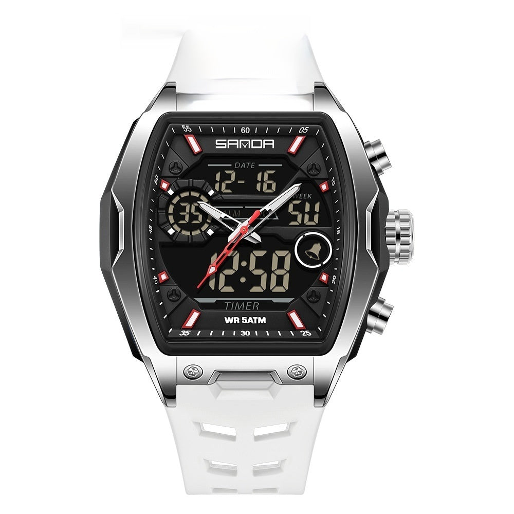 Barrel-Shaped Digital Sports Watch with Alarm