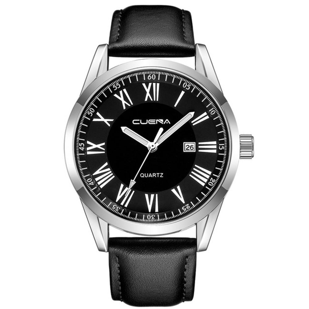 Men's Leather-Strap Quartz Watch