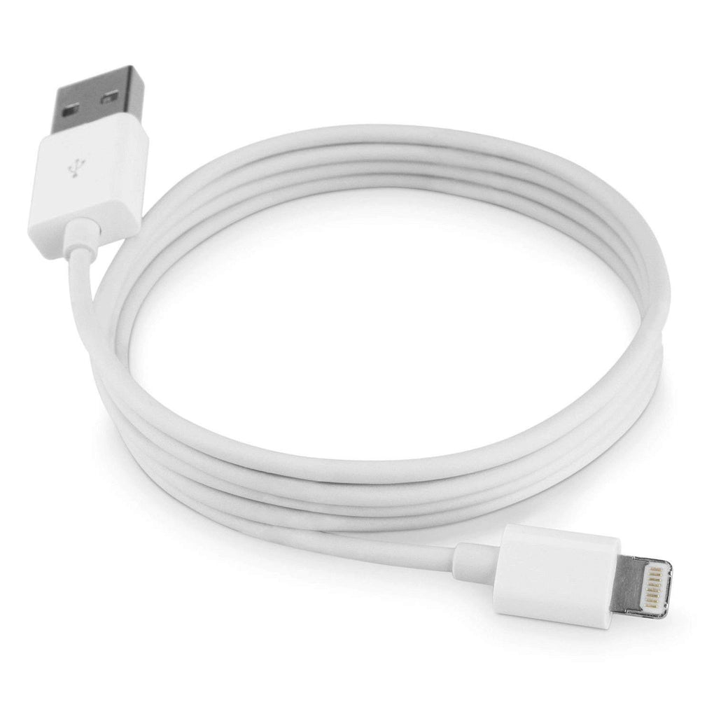 White USB cable with lightning connector on a white background