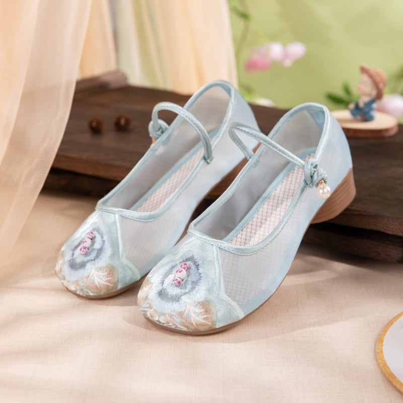 Women's Embroidered Mesh Mary Jane Flats