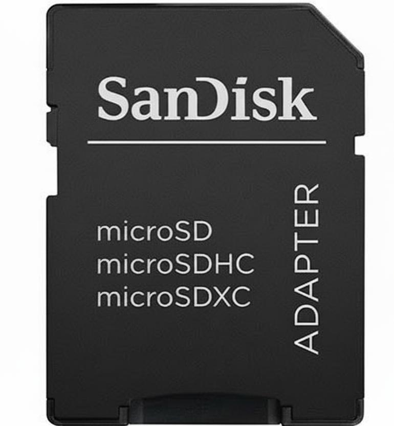 SanDisk microSD adapter card shown alongside an 8GB SanDisk Ultra microSDHC card on a plain white background.