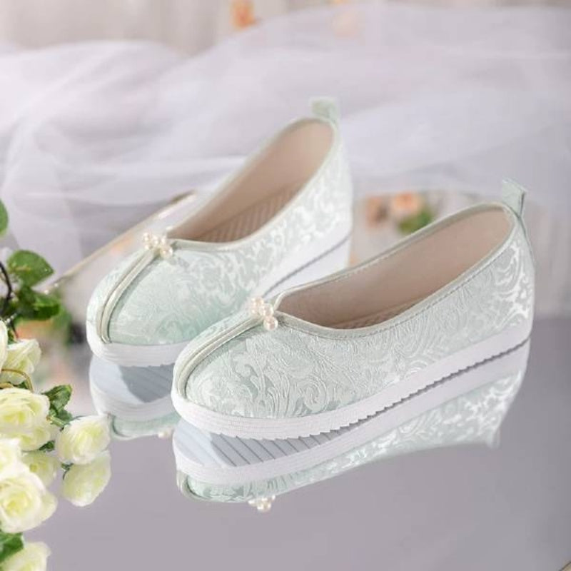 Women's Embroidered Jacquard Satin Flats