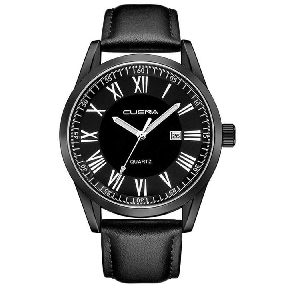 Men's Leather-Strap Quartz Watch