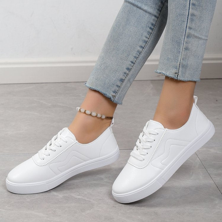 White Round-Toe Lace-Up Casual Shoes