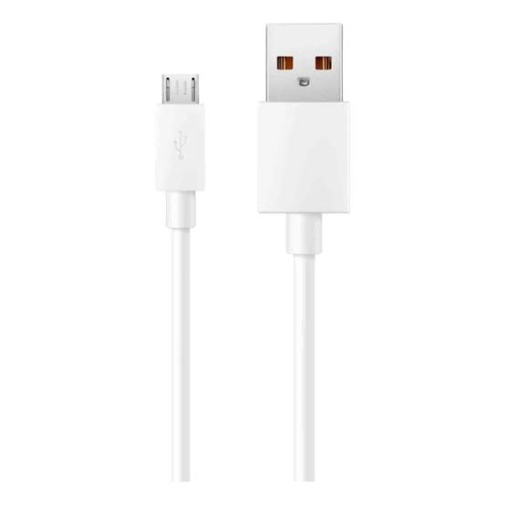 A white USB to Micro-USB charging cable with a white connector block and a silver USB-A plug, shown on a plain white background.