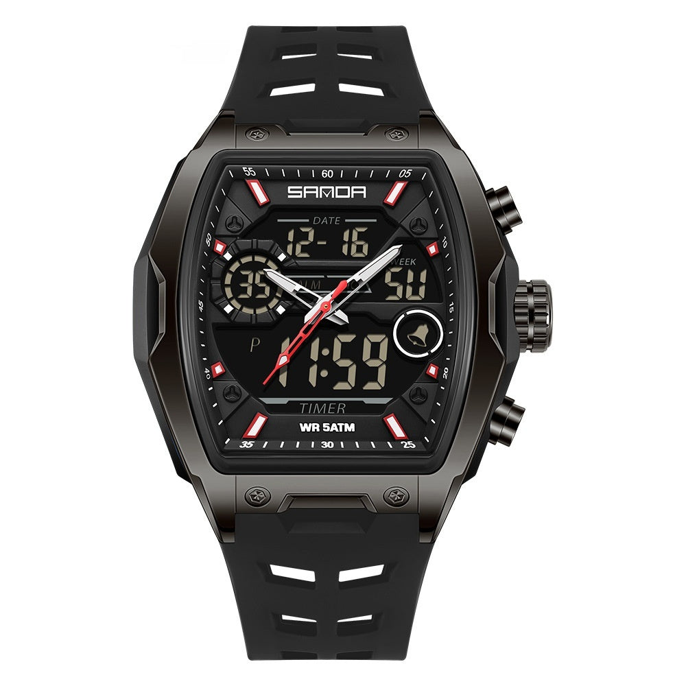 Barrel-Shaped Digital Sports Watch with Alarm