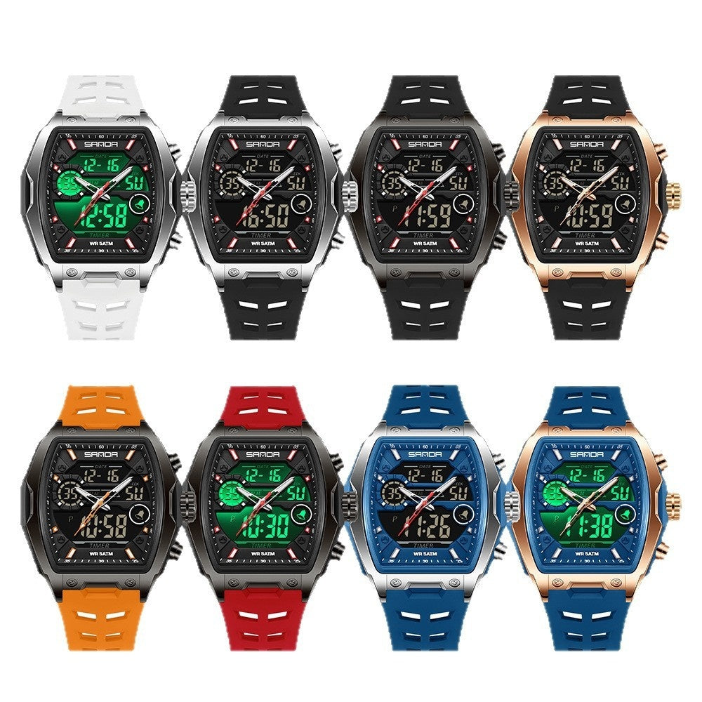 Barrel-Shaped Digital Sports Watch with Alarm