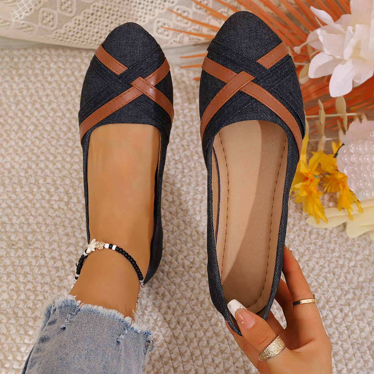 Women's Cross-Strap Denim Loafers