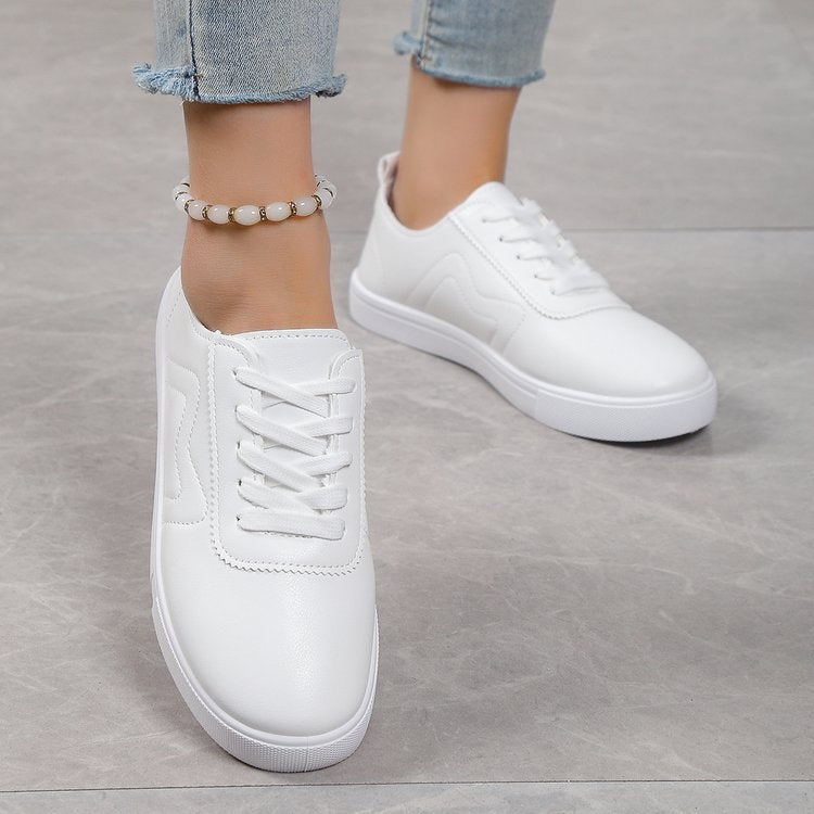 White Round-Toe Lace-Up Casual Shoes