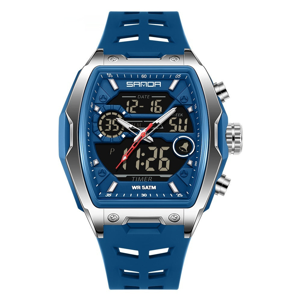 Barrel-Shaped Digital Sports Watch with Alarm