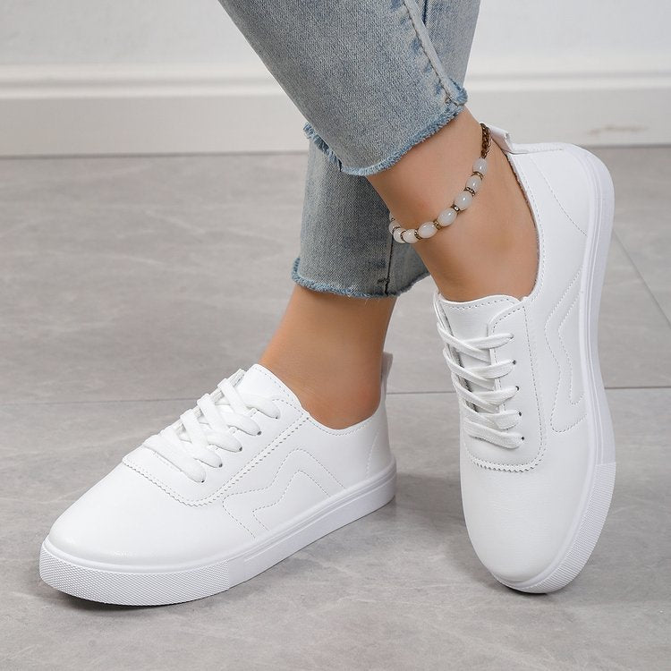 White Round-Toe Lace-Up Casual Shoes