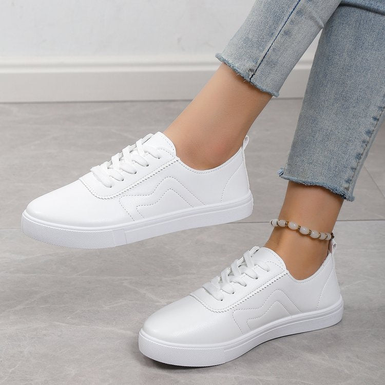 White Round-Toe Lace-Up Casual Shoes