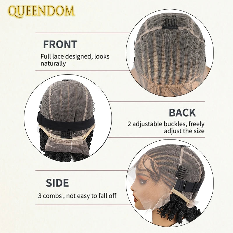 8" Glueless Lace Front Braided Bob Wig Synthetic Cornrow Braids Wig - OSASCO