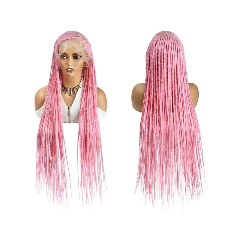 36'' Burgundy Full Lace Braided Wig Faux Locs Synthetic Knotless - OSASCO