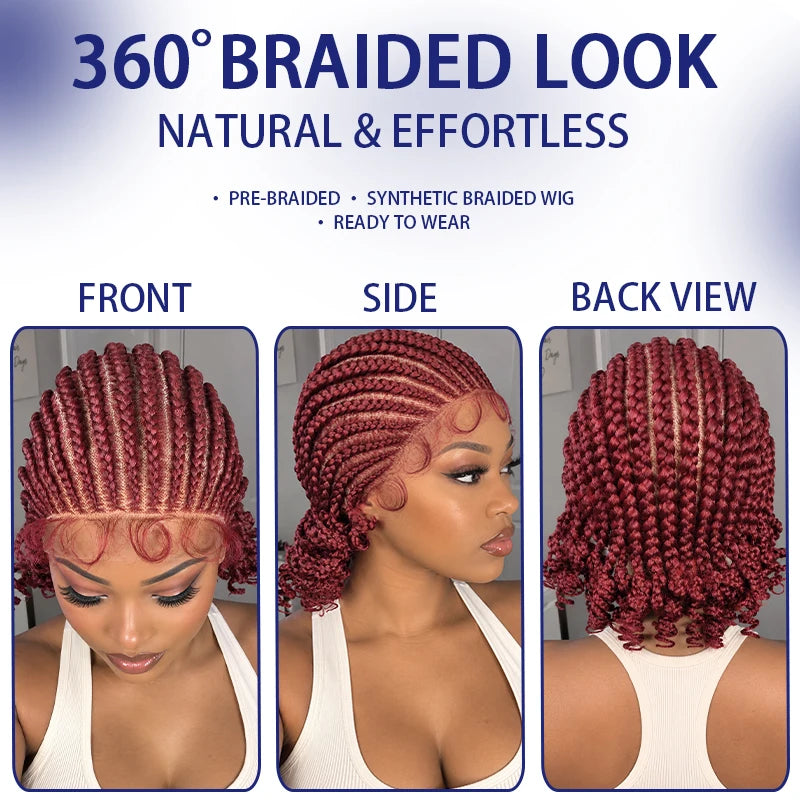 8" Glueless Lace Front Braided Bob Wig Synthetic Cornrow Braids Wig - OSASCO