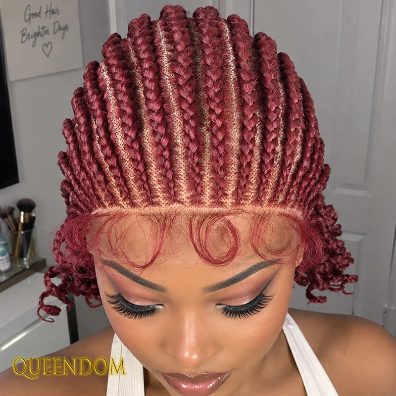 8" Glueless Lace Front Braided Bob Wig Synthetic Cornrow Braids Wig - OSASCO