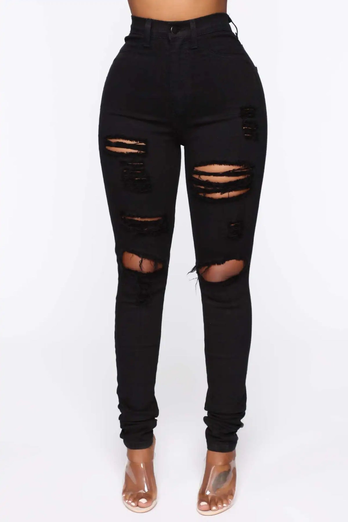 Women's Black High-Waist Ripped Skinny Jeans — product view