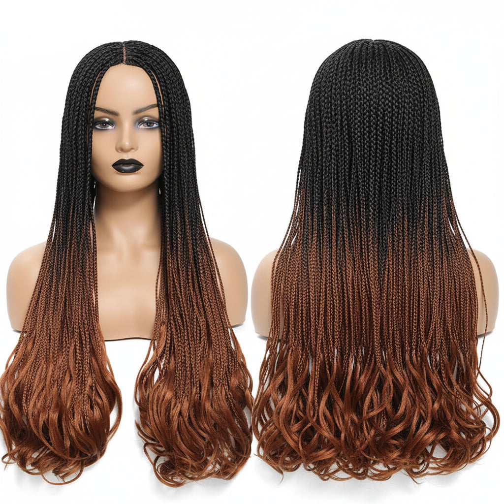 26 Inch Long Box Braid Wig with Curly End African Synthetic Braided - OSASCO