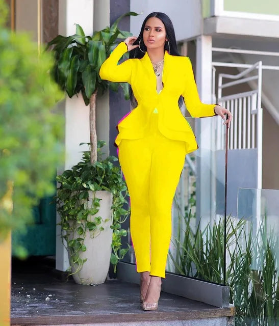 Women's Ruffle Top & Fitted Pants Set