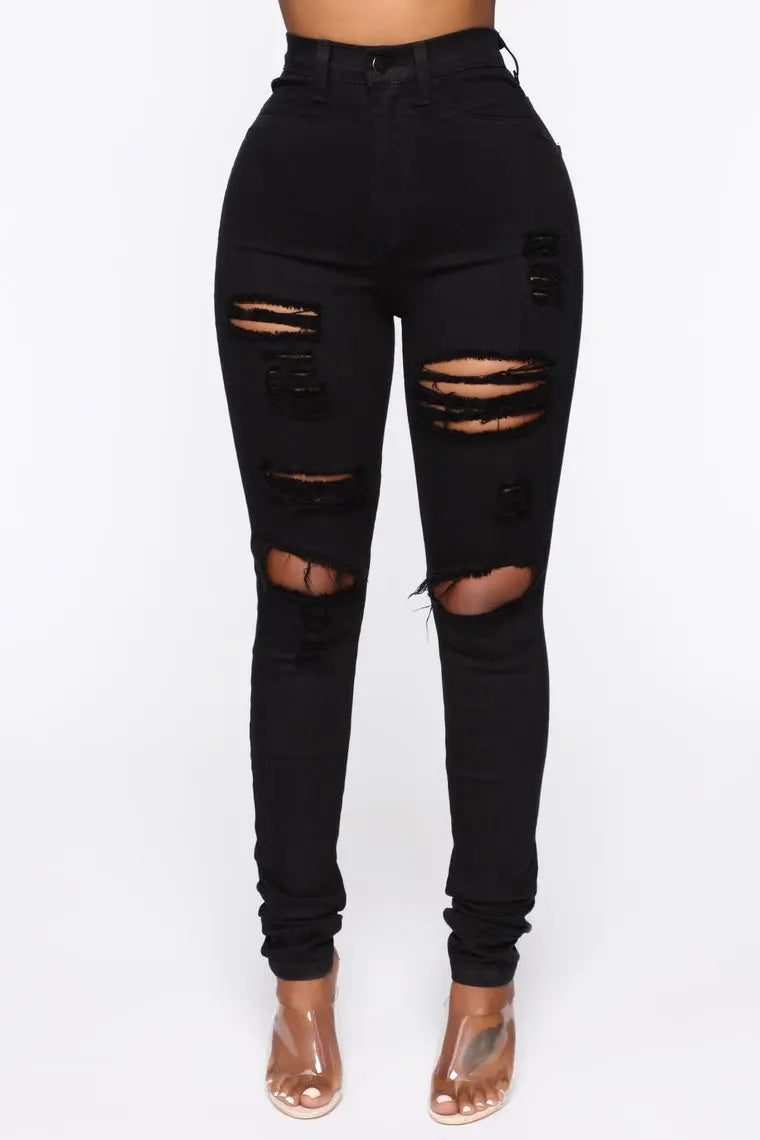 Women's High-Waist Ripped Pencil Jeans — product view